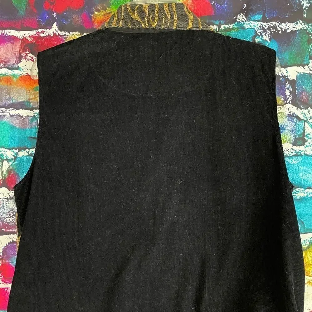 Dressbarn Safari Zebra Theme Tapestry Button Front Vest Corduroy Back Size Large